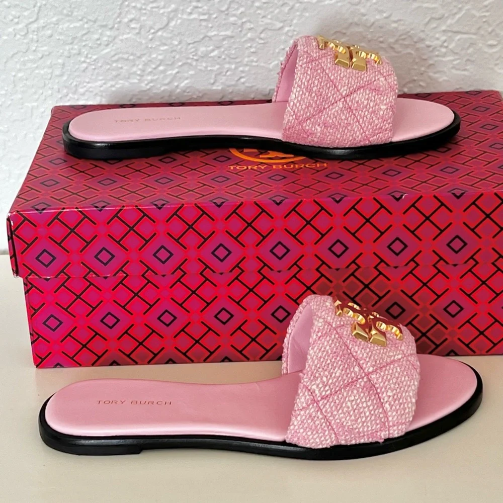 Tory Burch Everly Tweed Slide Sandals - Picture 2 of 7